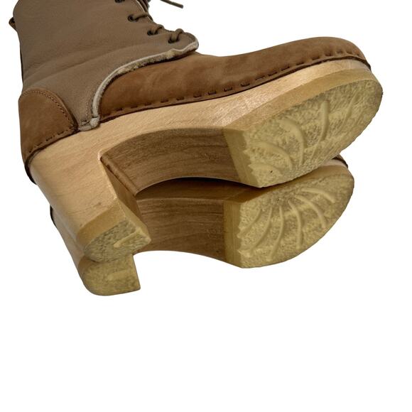 No. 6 Suede Fur High Heel Lace Up Shearling Boots Tan & Brown Size 38 (US 7.5) - Picture 13 of 13